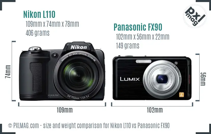 Nikon L110 vs Panasonic FX90 size comparison Nikon L110 vs Panasonic FX90 size comparison