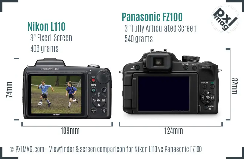 Nikon L110 vs Panasonic FZ100 Screen and Viewfinder comparison