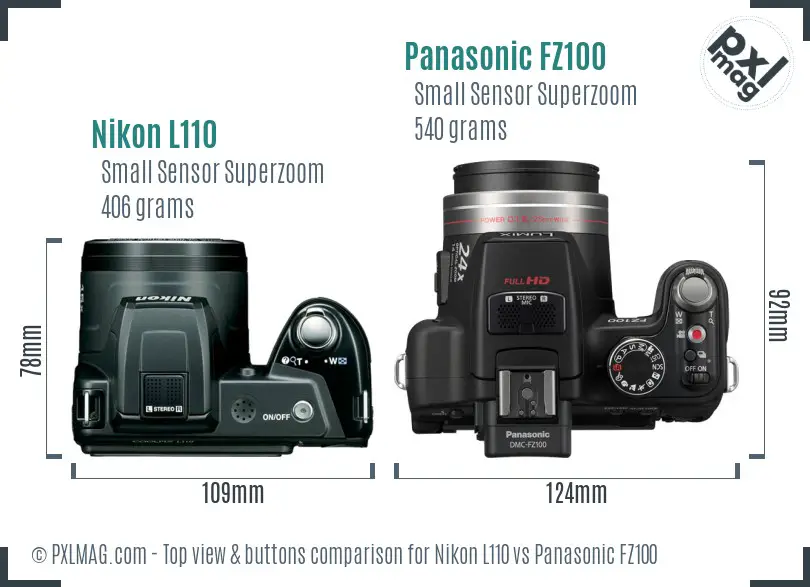 Nikon L110 vs Panasonic FZ100 top view buttons comparison