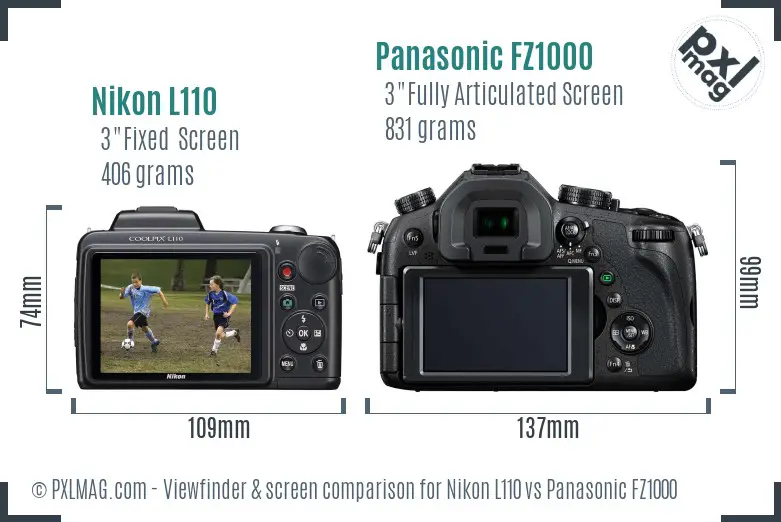 Nikon L110 vs Panasonic FZ1000 Screen and Viewfinder comparison