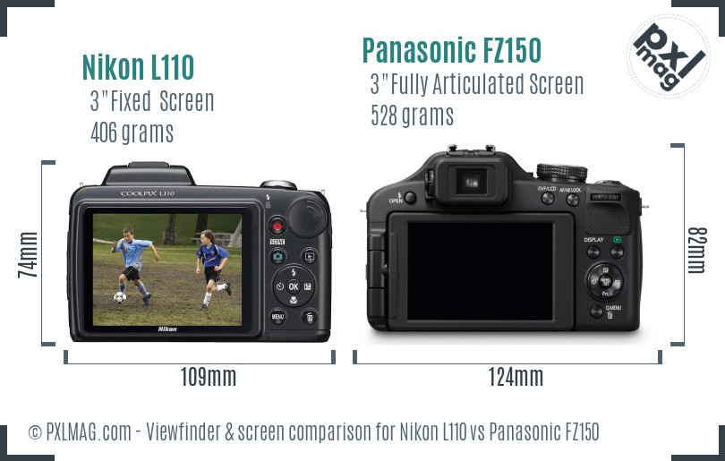 Nikon L110 vs Panasonic FZ150 Screen and Viewfinder comparison
