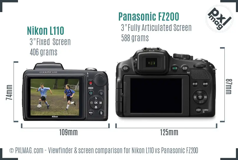 Nikon L110 vs Panasonic FZ200 Screen and Viewfinder comparison