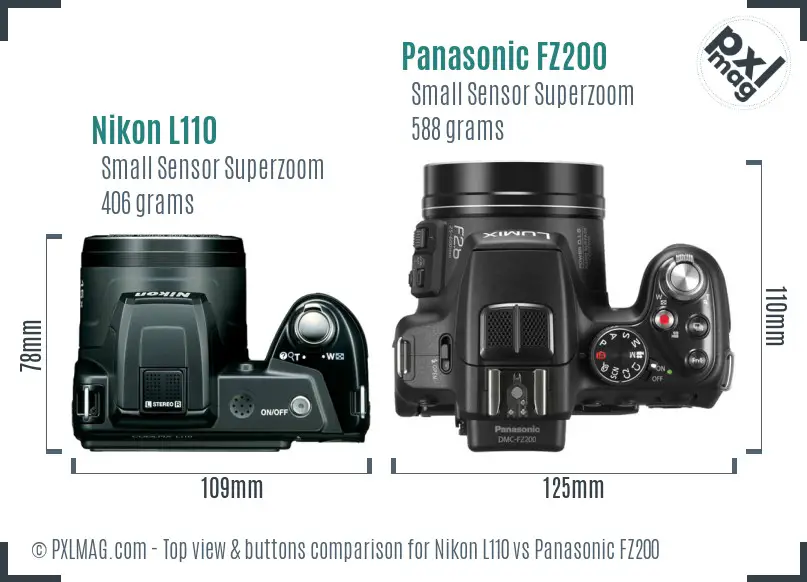 Nikon L110 vs Panasonic FZ200 top view buttons comparison