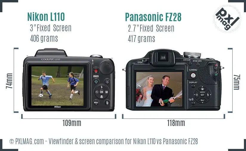 Nikon L110 vs Panasonic FZ28 Screen and Viewfinder comparison