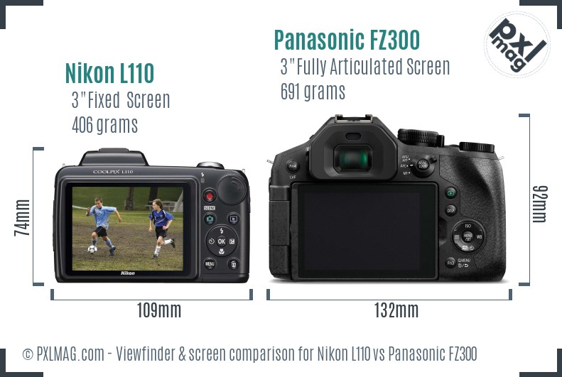 Nikon L110 vs Panasonic FZ300 Screen and Viewfinder comparison