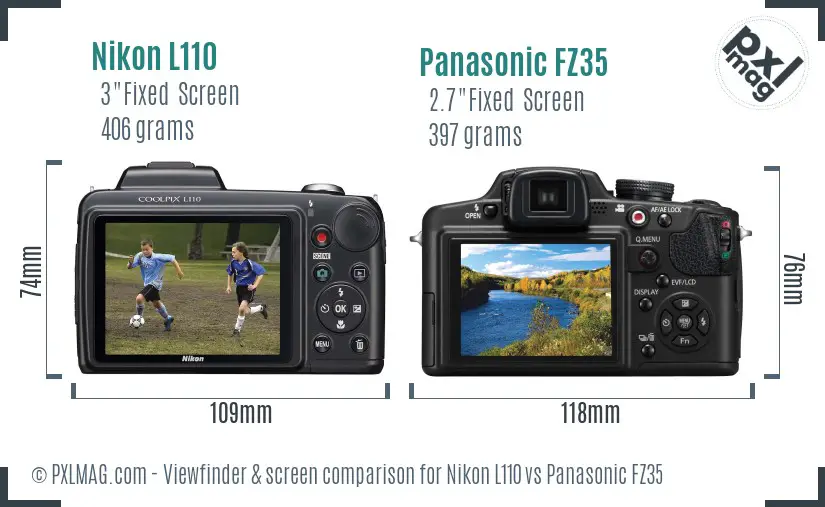 Nikon L110 vs Panasonic FZ35 Screen and Viewfinder comparison