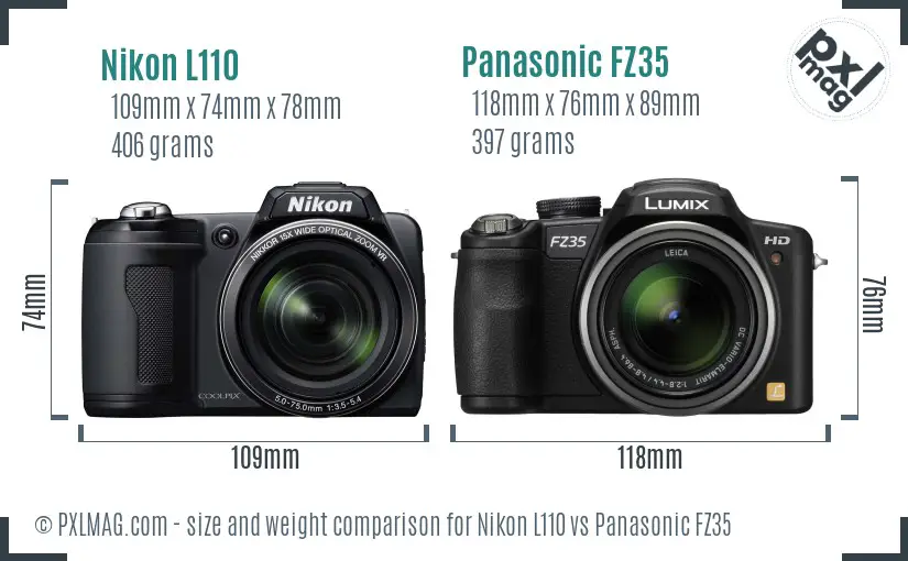 Nikon L110 vs Panasonic FZ35 size comparison