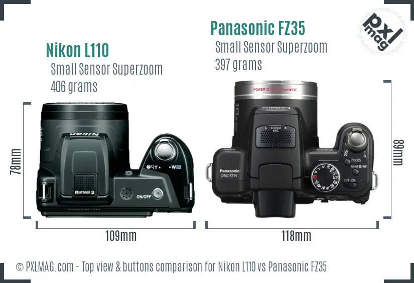 Nikon L110 vs Panasonic FZ35 top view buttons comparison