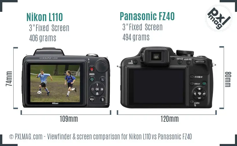 Nikon L110 vs Panasonic FZ40 Screen and Viewfinder comparison