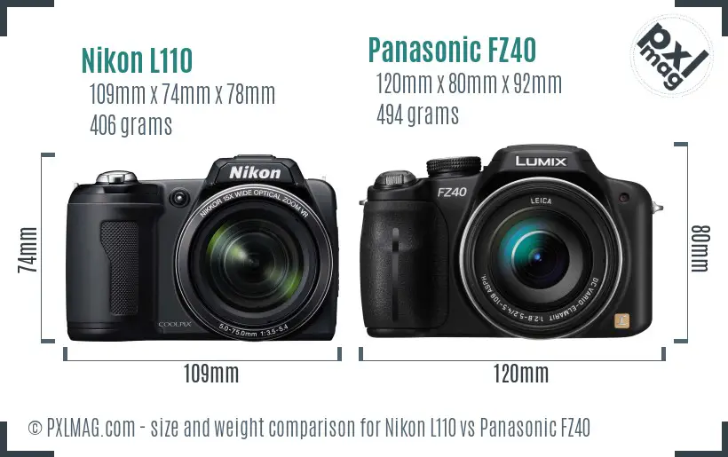 Nikon L110 vs Panasonic FZ40 size comparison