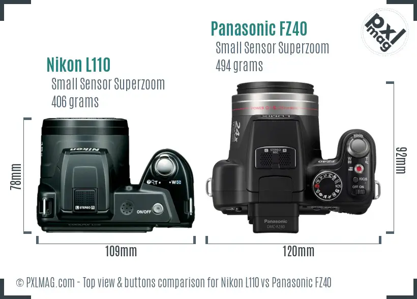 Nikon L110 vs Panasonic FZ40 top view buttons comparison