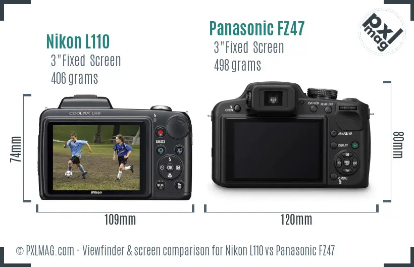 Nikon L110 vs Panasonic FZ47 Screen and Viewfinder comparison