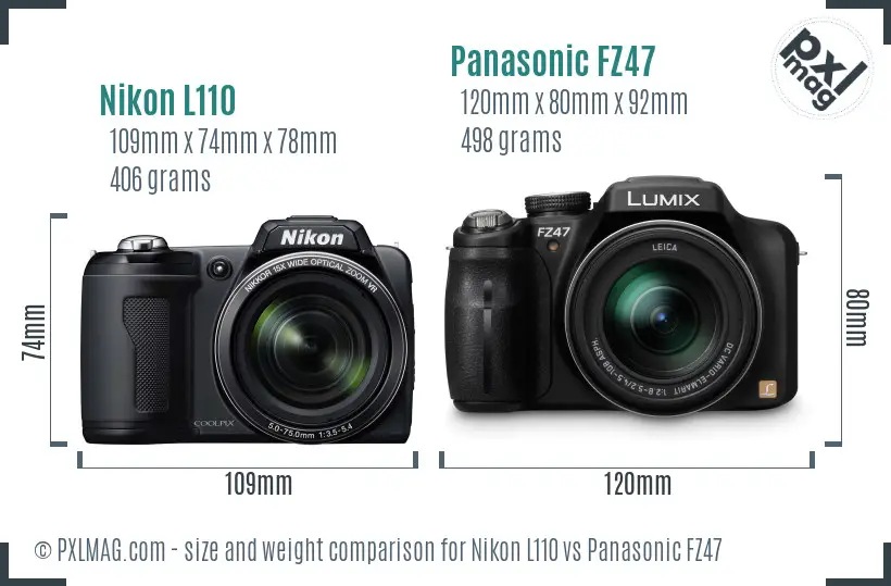 Nikon L110 vs Panasonic FZ47 size comparison