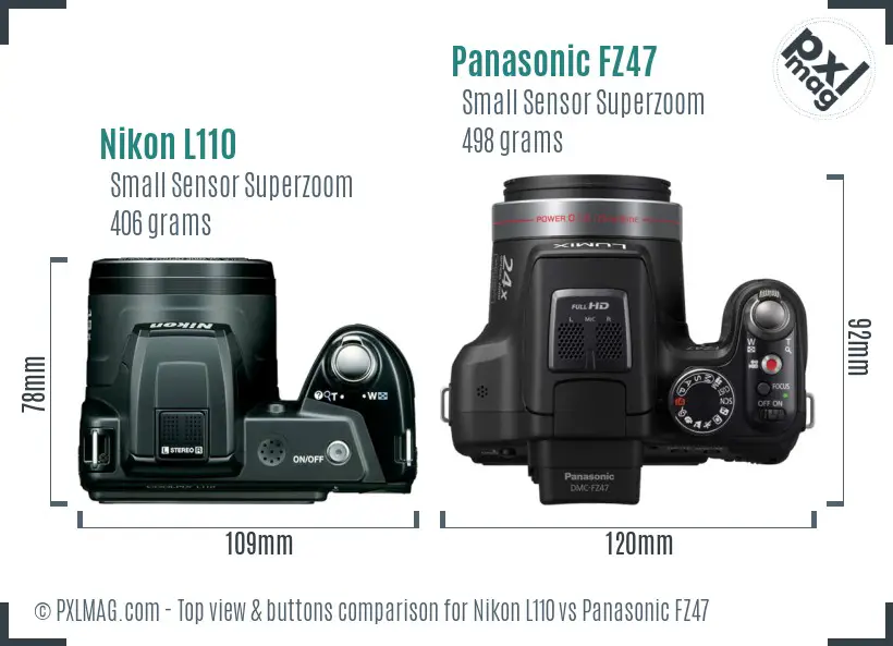Nikon L110 vs Panasonic FZ47 top view buttons comparison