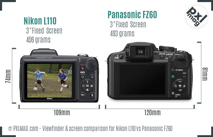 Nikon L110 vs Panasonic FZ60 Screen and Viewfinder comparison