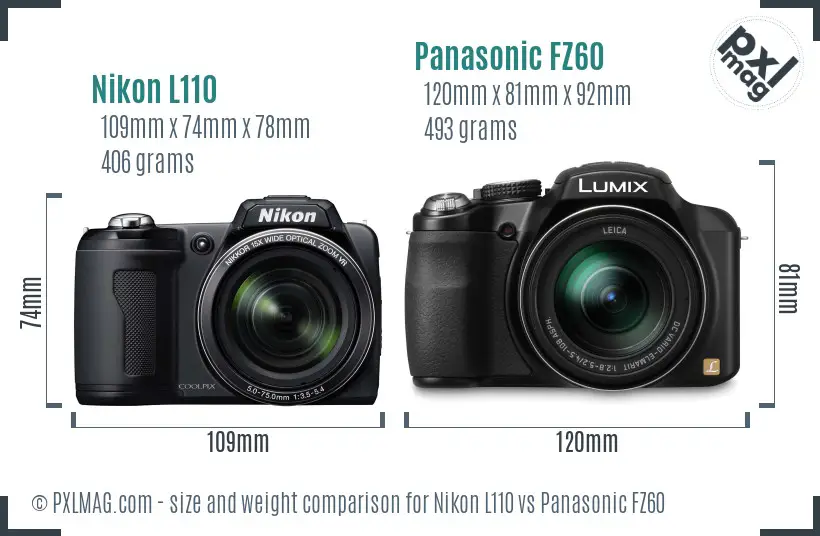 Nikon L110 vs Panasonic FZ60 size comparison