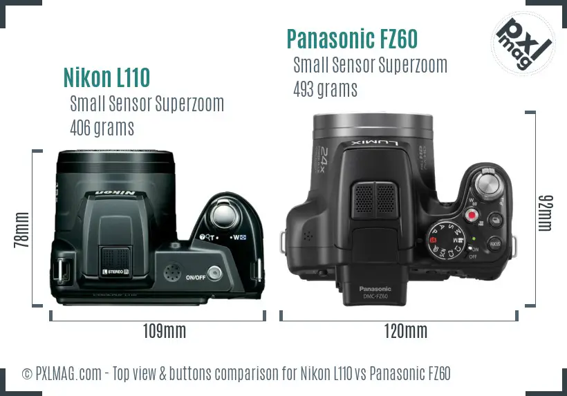 Nikon L110 vs Panasonic FZ60 top view buttons comparison