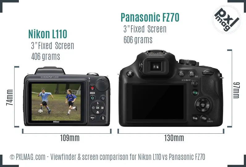 Nikon L110 vs Panasonic FZ70 Screen and Viewfinder comparison