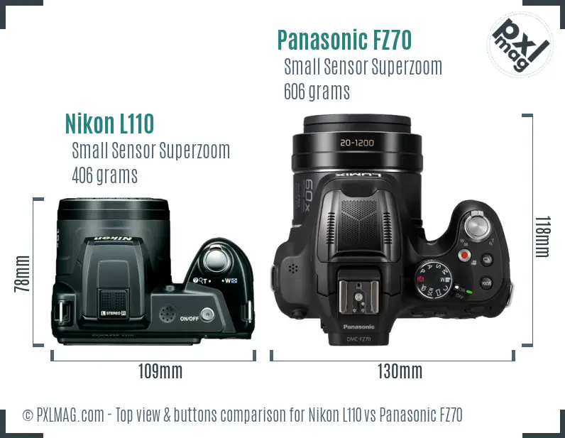 Nikon L110 vs Panasonic FZ70 top view buttons comparison