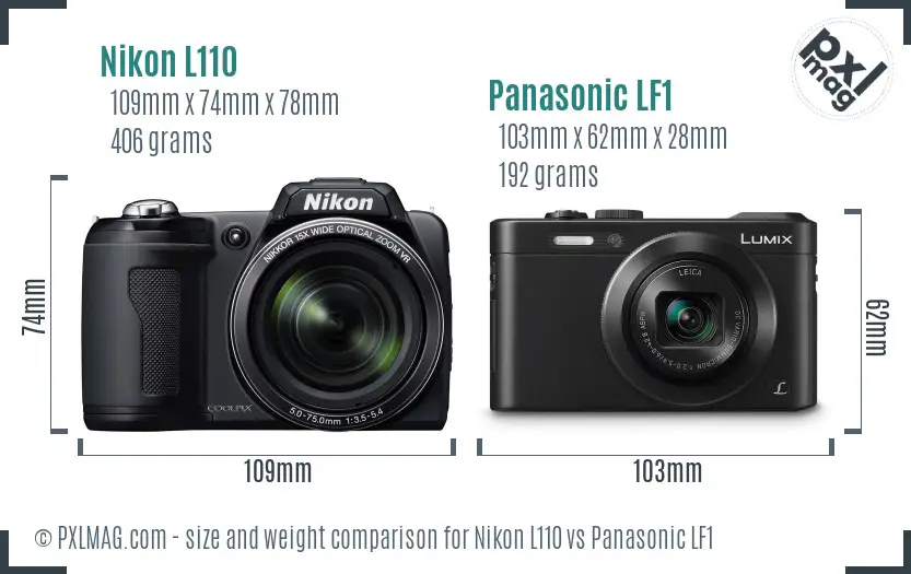 Nikon L110 vs Panasonic LF1 size comparison