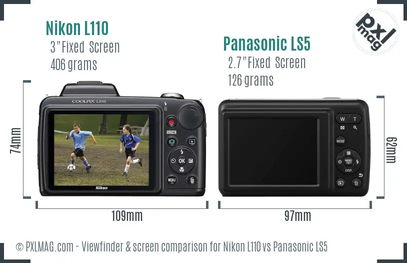 Nikon L110 vs Panasonic LS5 Screen and Viewfinder comparison