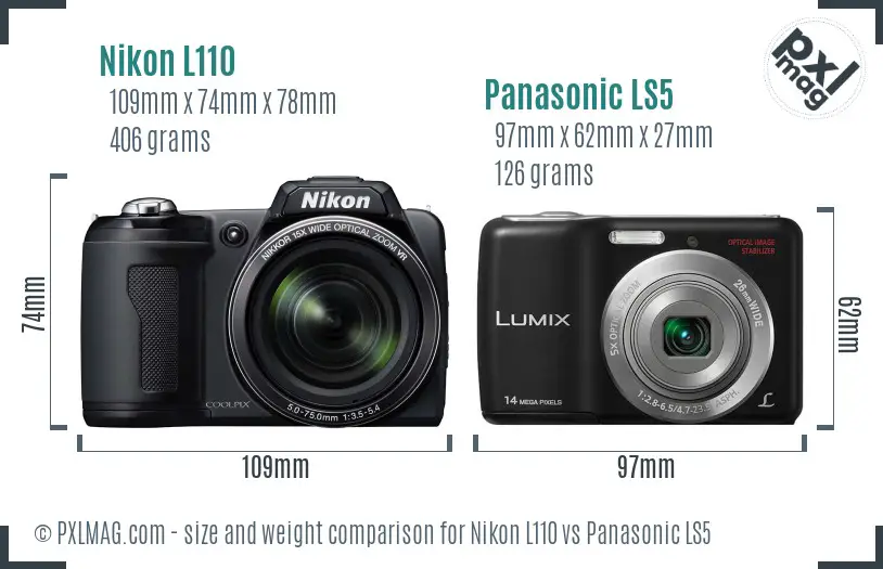 Nikon L110 vs Panasonic LS5 size comparison