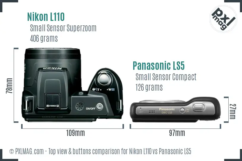 Nikon L110 vs Panasonic LS5 top view buttons comparison
