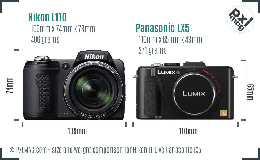 Nikon L110 vs Panasonic LX5 size comparison Nikon L110 vs Panasonic LX5 size comparison