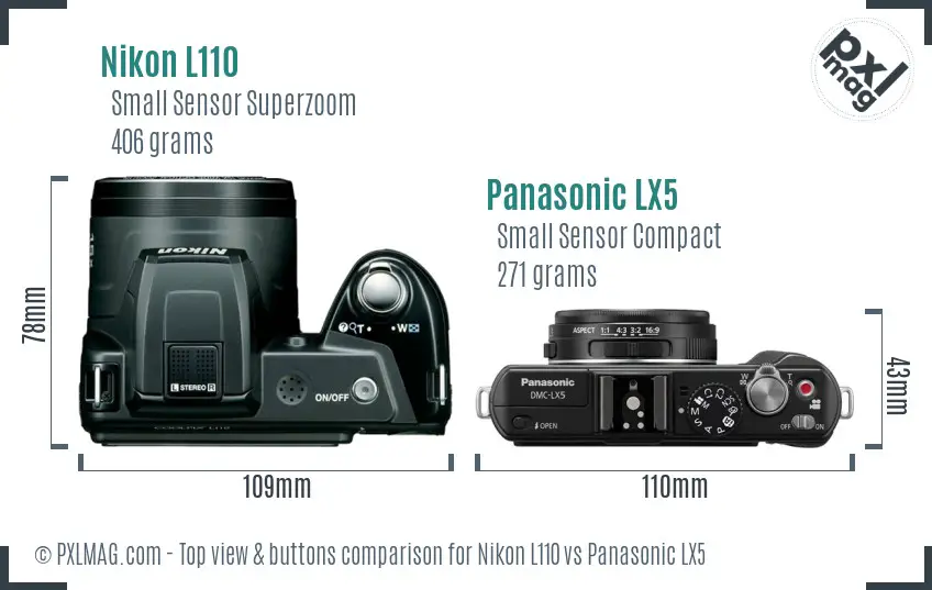 Nikon L110 vs Panasonic LX5 top view buttons comparison Nikon L110 vs Panasonic LX5 top view buttons comparison