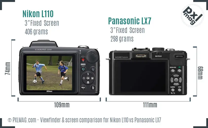 Nikon L110 vs Panasonic LX7 Screen and Viewfinder comparison