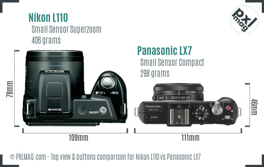 Nikon L110 vs Panasonic LX7 top view buttons comparison