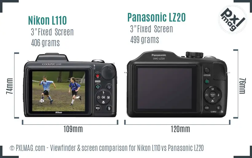 Nikon L110 vs Panasonic LZ20 Screen and Viewfinder comparison
