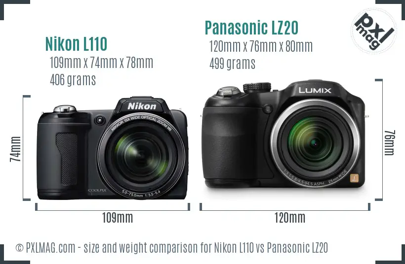 Nikon L110 vs Panasonic LZ20 size comparison