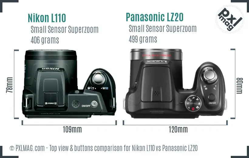 Nikon L110 vs Panasonic LZ20 top view buttons comparison