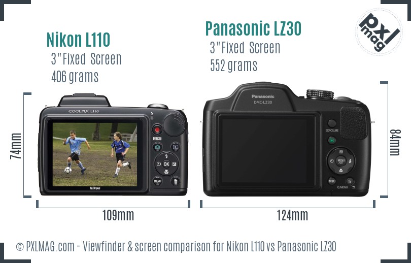 Nikon L110 vs Panasonic LZ30 Screen and Viewfinder comparison