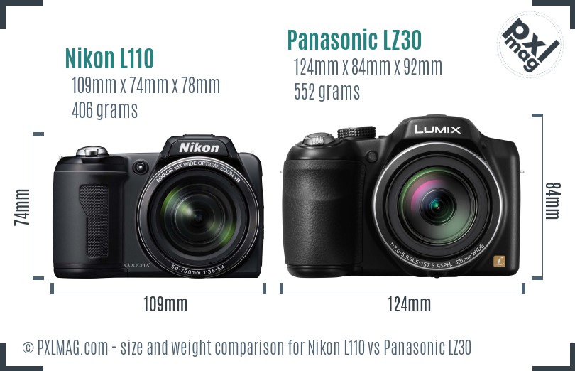 Nikon L110 vs Panasonic LZ30 size comparison