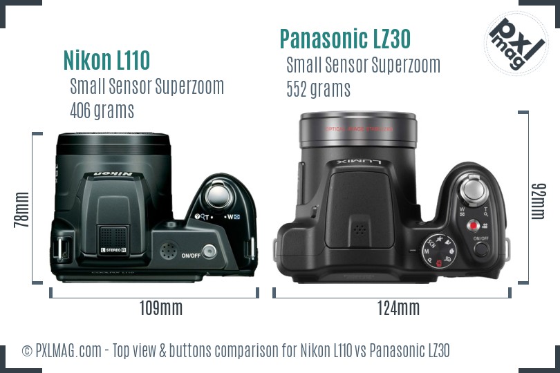 Nikon L110 vs Panasonic LZ30 top view buttons comparison