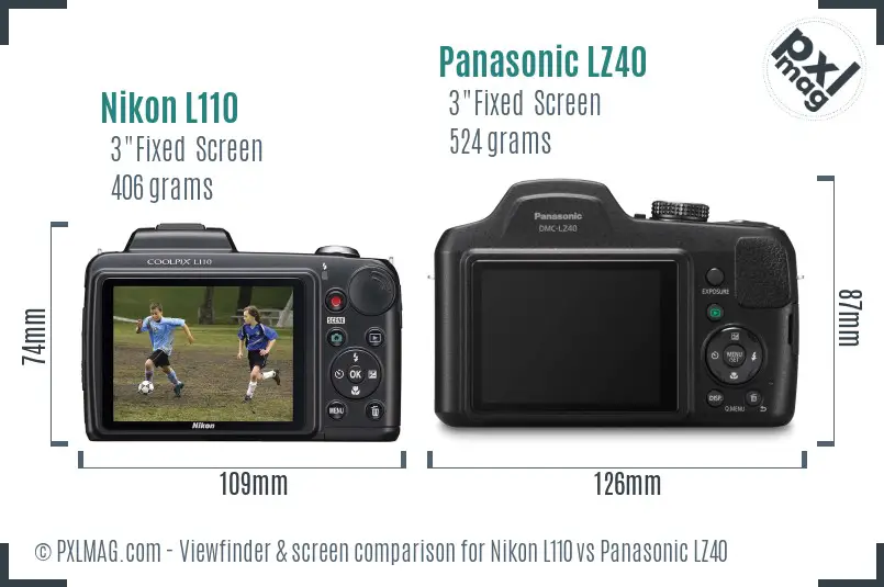 Nikon L110 vs Panasonic LZ40 Screen and Viewfinder comparison
