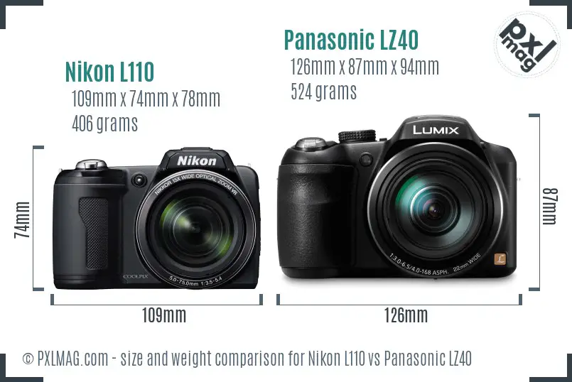 Nikon L110 vs Panasonic LZ40 size comparison