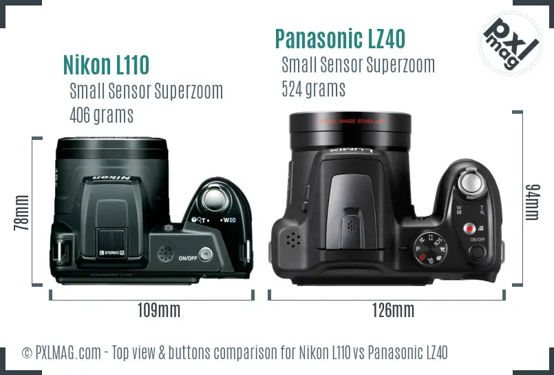 Nikon L110 vs Panasonic LZ40 top view buttons comparison