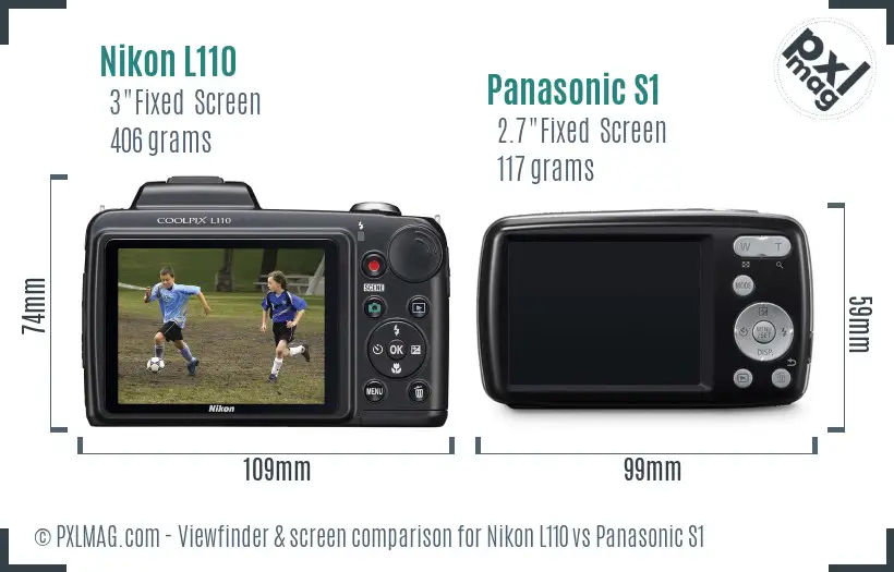 Nikon L110 vs Panasonic S1 Screen and Viewfinder comparison