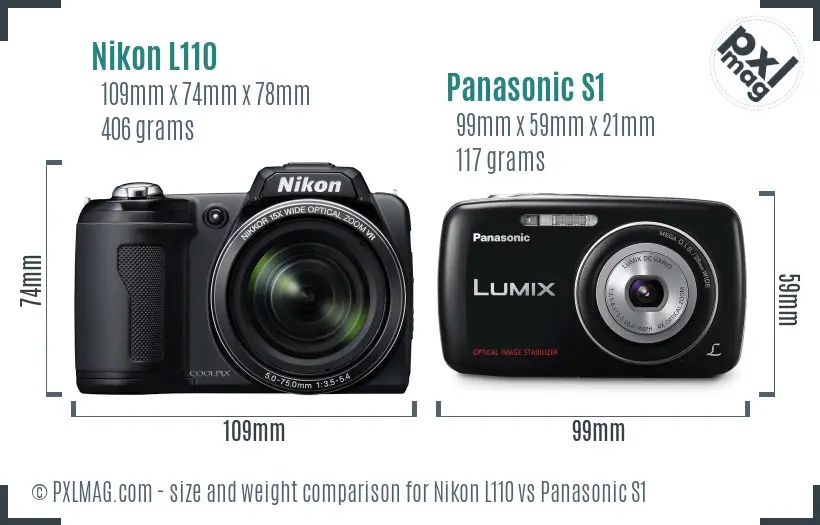 Nikon L110 vs Panasonic S1 size comparison