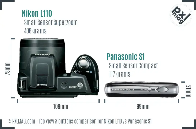 Nikon L110 vs Panasonic S1 top view buttons comparison