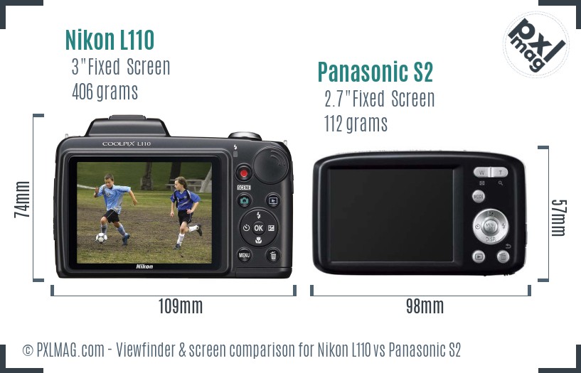 Nikon L110 vs Panasonic S2 Screen and Viewfinder comparison