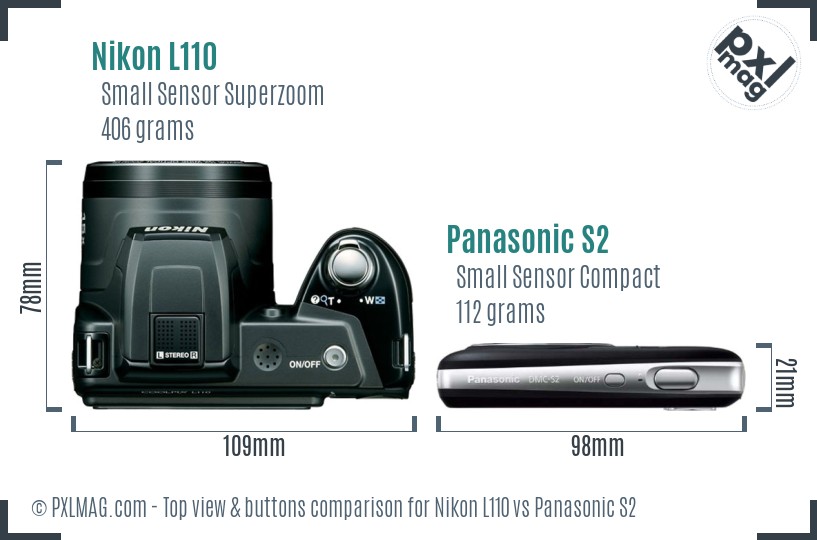 Nikon L110 vs Panasonic S2 top view buttons comparison