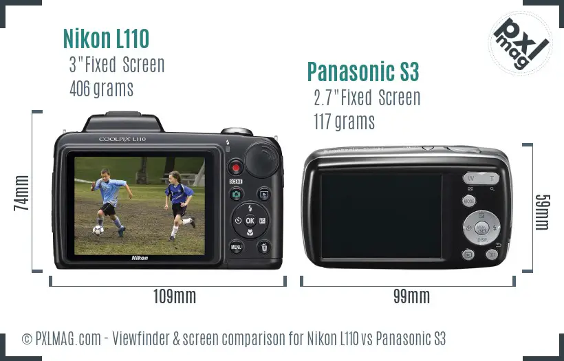 Nikon L110 vs Panasonic S3 Screen and Viewfinder comparison