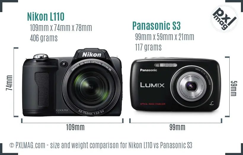 Nikon L110 vs Panasonic S3 size comparison