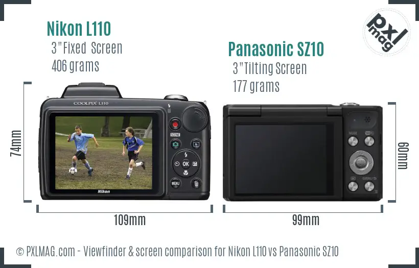 Nikon L110 vs Panasonic SZ10 Screen and Viewfinder comparison