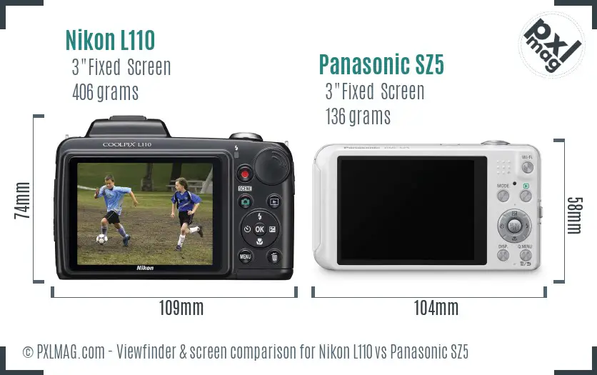 Nikon L110 vs Panasonic SZ5 Screen and Viewfinder comparison