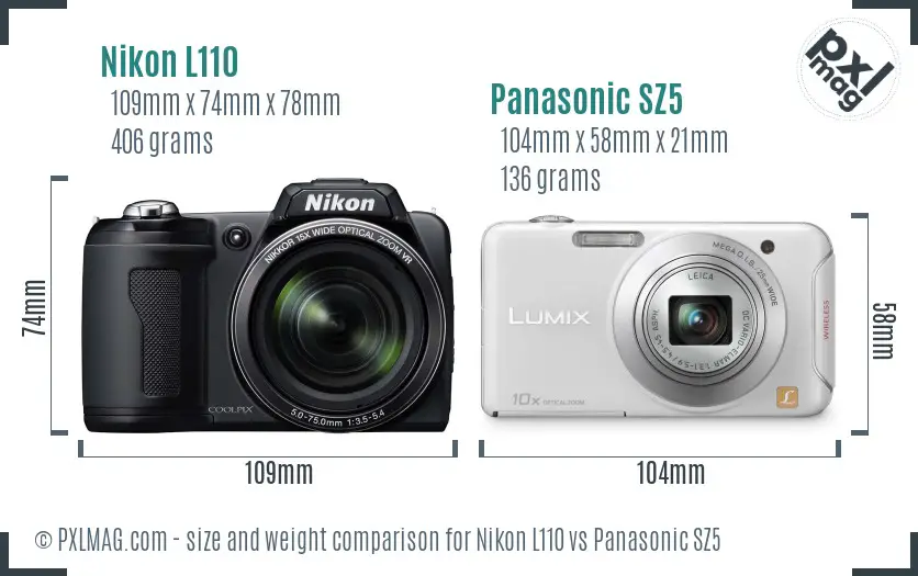 Nikon L110 vs Panasonic SZ5 size comparison
